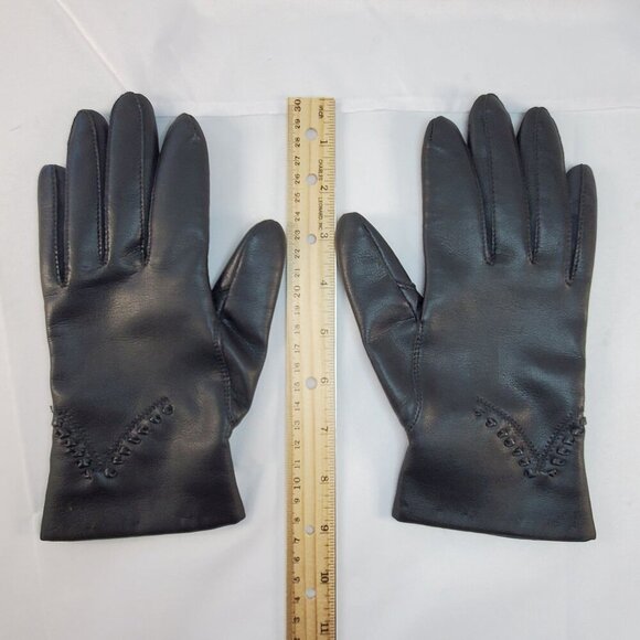 Vintage Avon Womans Black Vinyl Gloves Lined W/ Fleece Size Small Driving Gloves - Picture 4 of 10